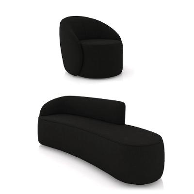 Sofá 4 Lugares Orgânico 220cm Morgan E Poltrona Lua Suede Preto D03 - D'rossi
