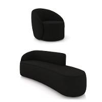 Sofá 4 Lugares Orgânico 220cm Morgan E Poltrona Lua Suede Preto D03 - D'rossi - 1