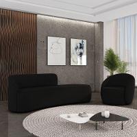 Sofá 4 Lugares Orgânico 220cm Morgan E Poltrona Lua Suede Preto D03 - D'rossi - 2