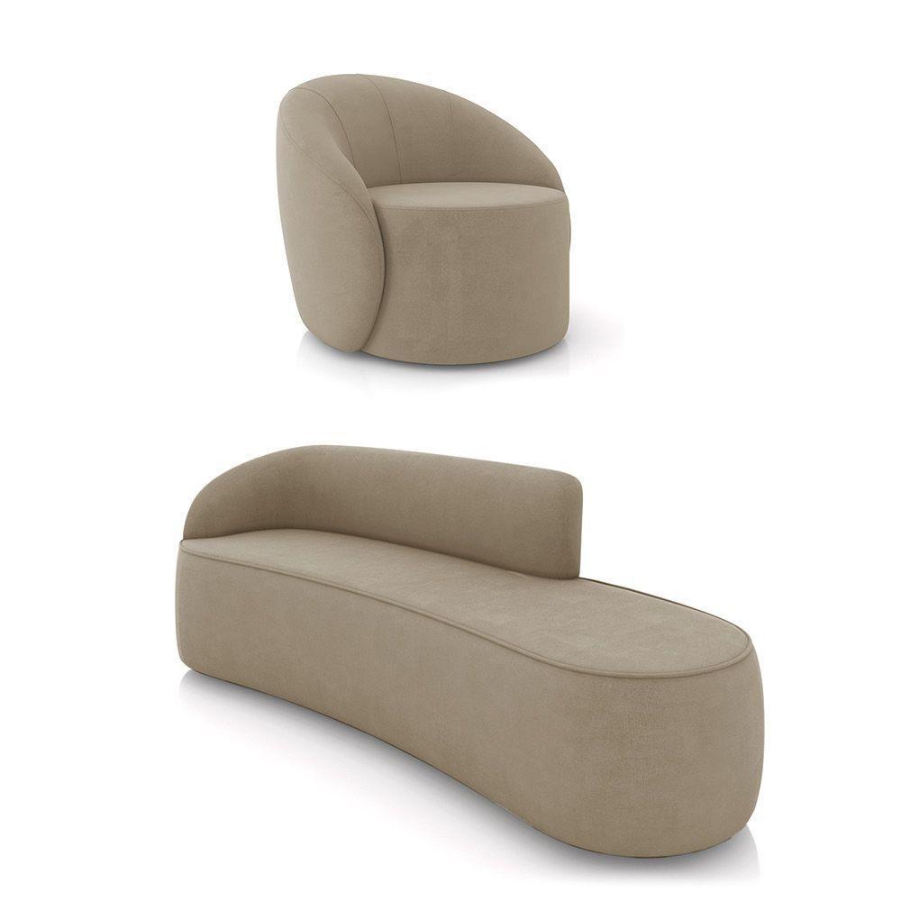 Sofá 4 Lugares Orgânico 220cm Morgan E Poltrona Lua Suede Marrom Rato D03 - D'rossi - 1