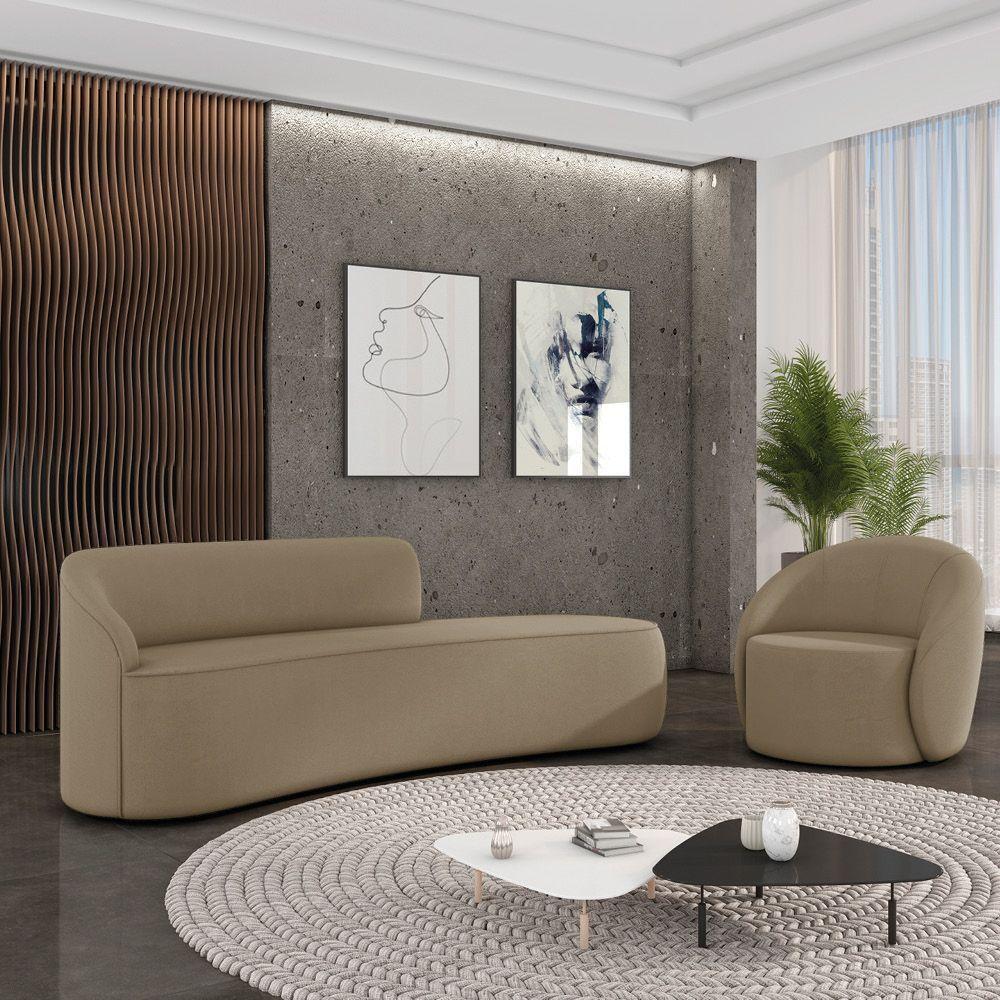 Sofá 4 Lugares Orgânico 220cm Morgan E Poltrona Lua Suede Marrom Rato D03 - D'rossi - 2