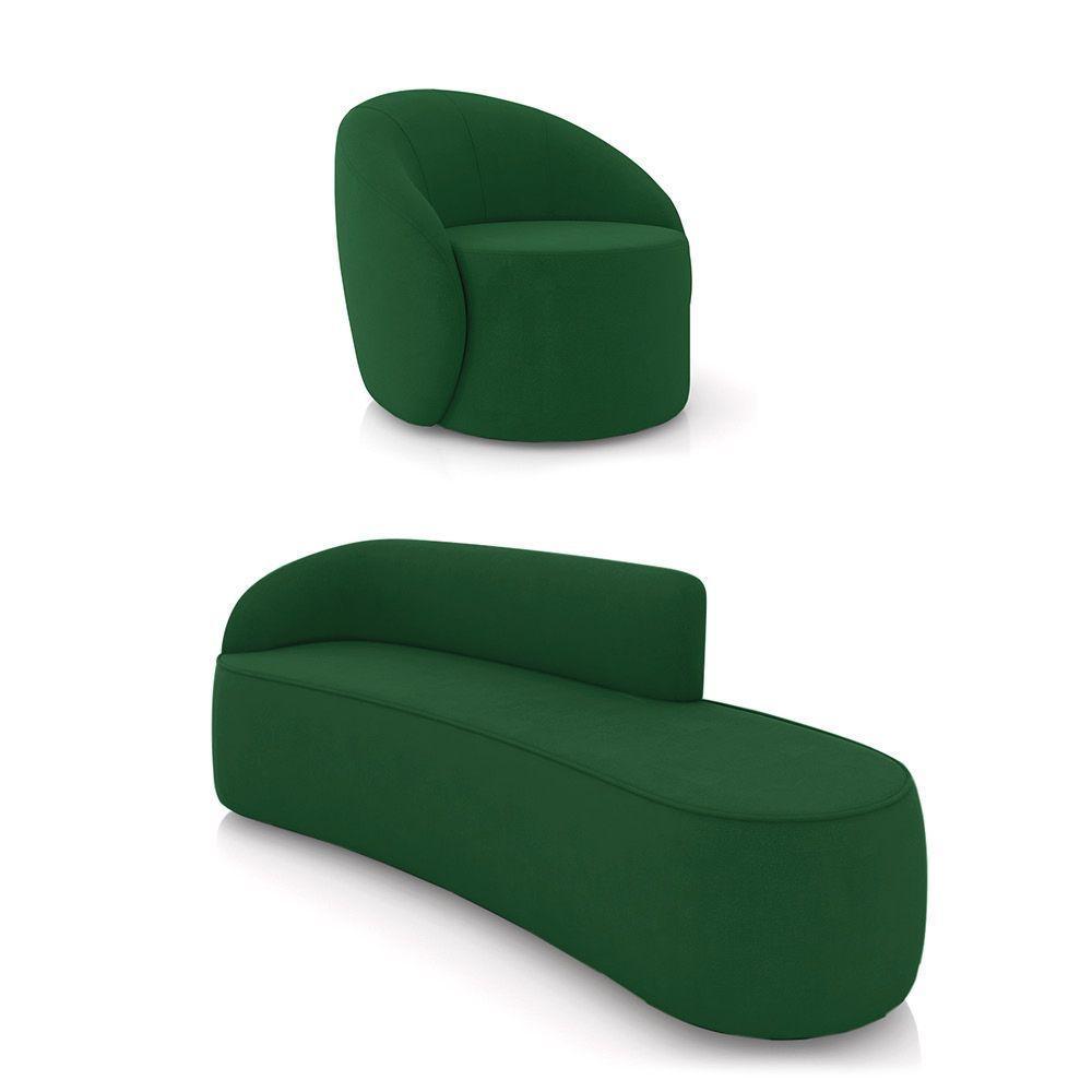 Sofá 4 Lugares Orgânico 220cm Morgan E Poltrona Lua Suede Verde D03 - D'rossi - 1