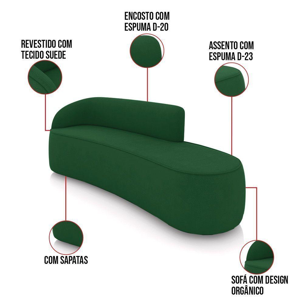 Sofá 4 Lugares Orgânico 220cm Morgan E Poltrona Lua Suede Verde D03 - D'rossi - 3