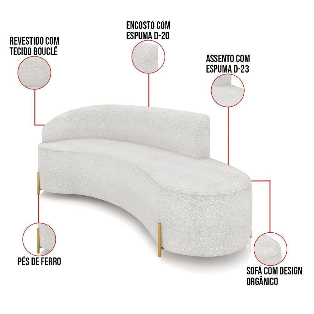 Sofá 4 Lugares Orgânico 220cm Pé Dourado Morgan Bouclê Cinza D03 - D'rossi - 3
