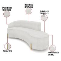 Sofá 4 Lugares Orgânico 220cm Pé Dourado Morgan Bouclê Cinza D03 - D'rossi - 3