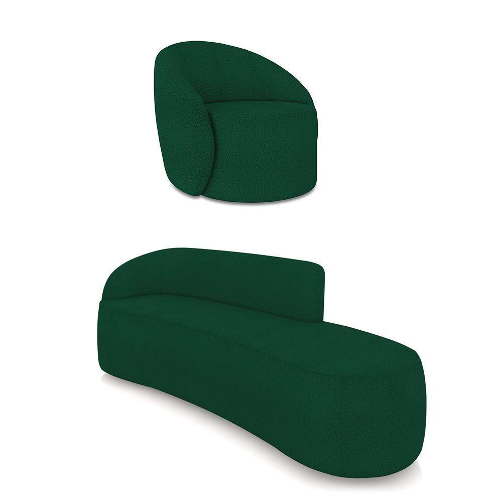 Sofá 4 Lugares Orgânico 220cm Morgan E Poltrona Lua Bouclê Verde D03 - D'rossi - 1