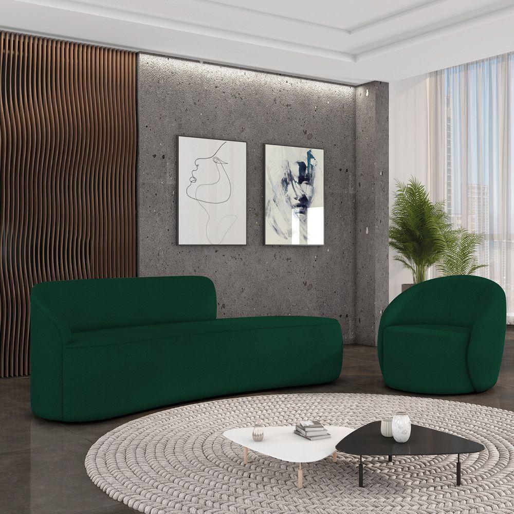 Sofá 4 Lugares Orgânico 220cm Morgan E Poltrona Lua Bouclê Verde D03 - D'rossi - 2