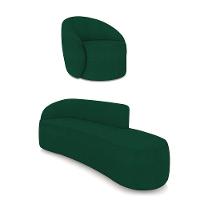 Sofá 4 Lugares Orgânico 220cm Morgan E Poltrona Lua Bouclê Verde D03 - D'rossi - 1