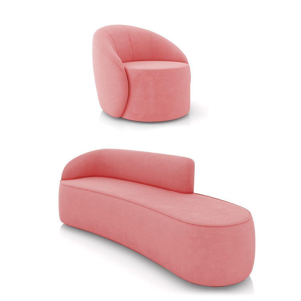 Sofá 4 Lugares Orgânico 220cm Morgan E Poltrona Lua Suede Rosê D03 - D'rossi - 1