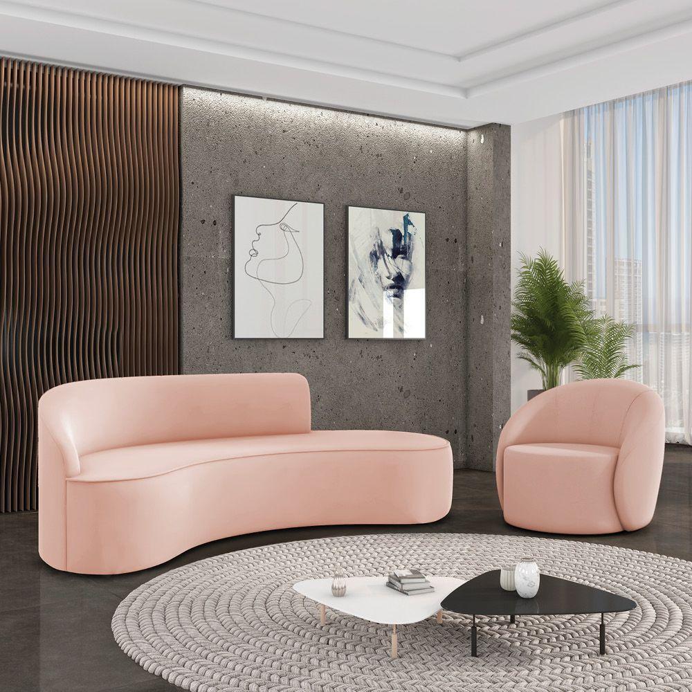 Sofá 4 Lugares Orgânico 220cm Morgan E Poltrona Lua Veludo Rose D03 - D'rossi - 2