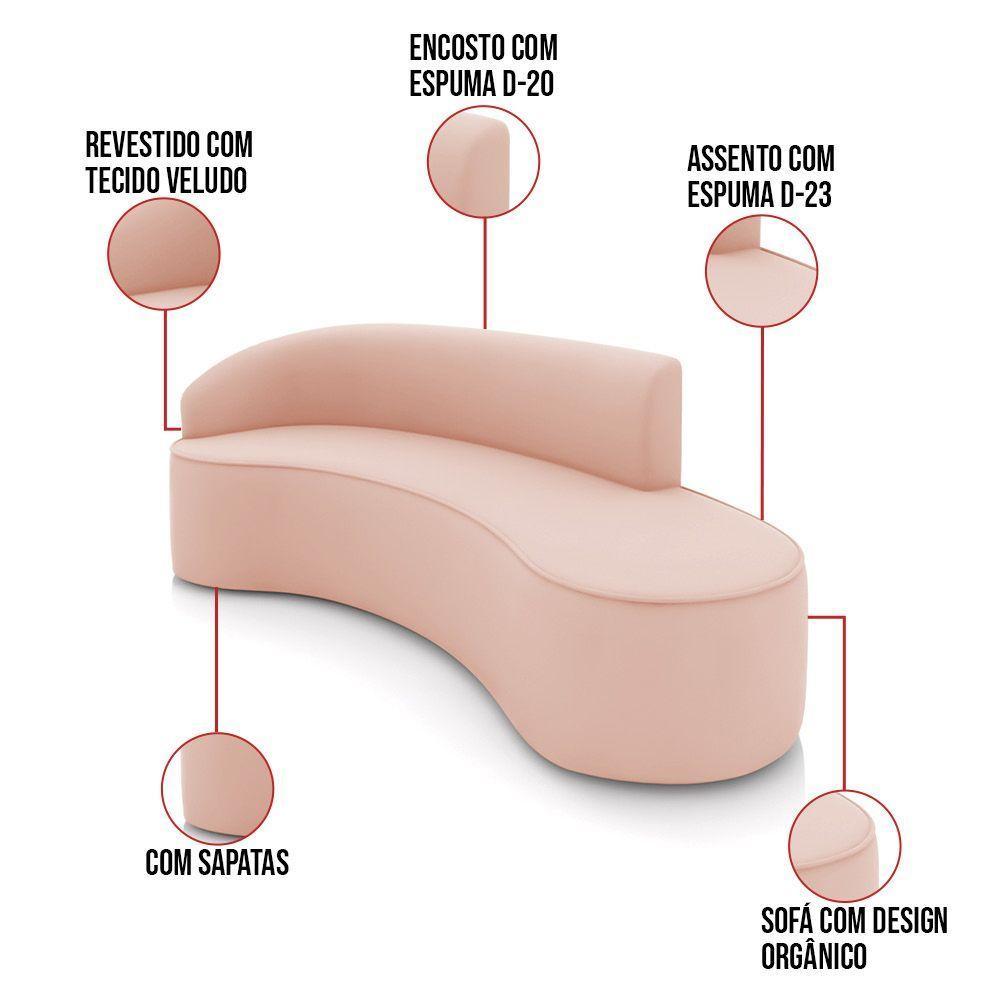 Sofá 4 Lugares Orgânico 220cm Morgan E Poltrona Lua Veludo Rose D03 - D'rossi - 3