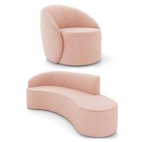 Sofá 4 Lugares Orgânico 220cm Morgan E Poltrona Lua Veludo Rose D03 - D'rossi - 1