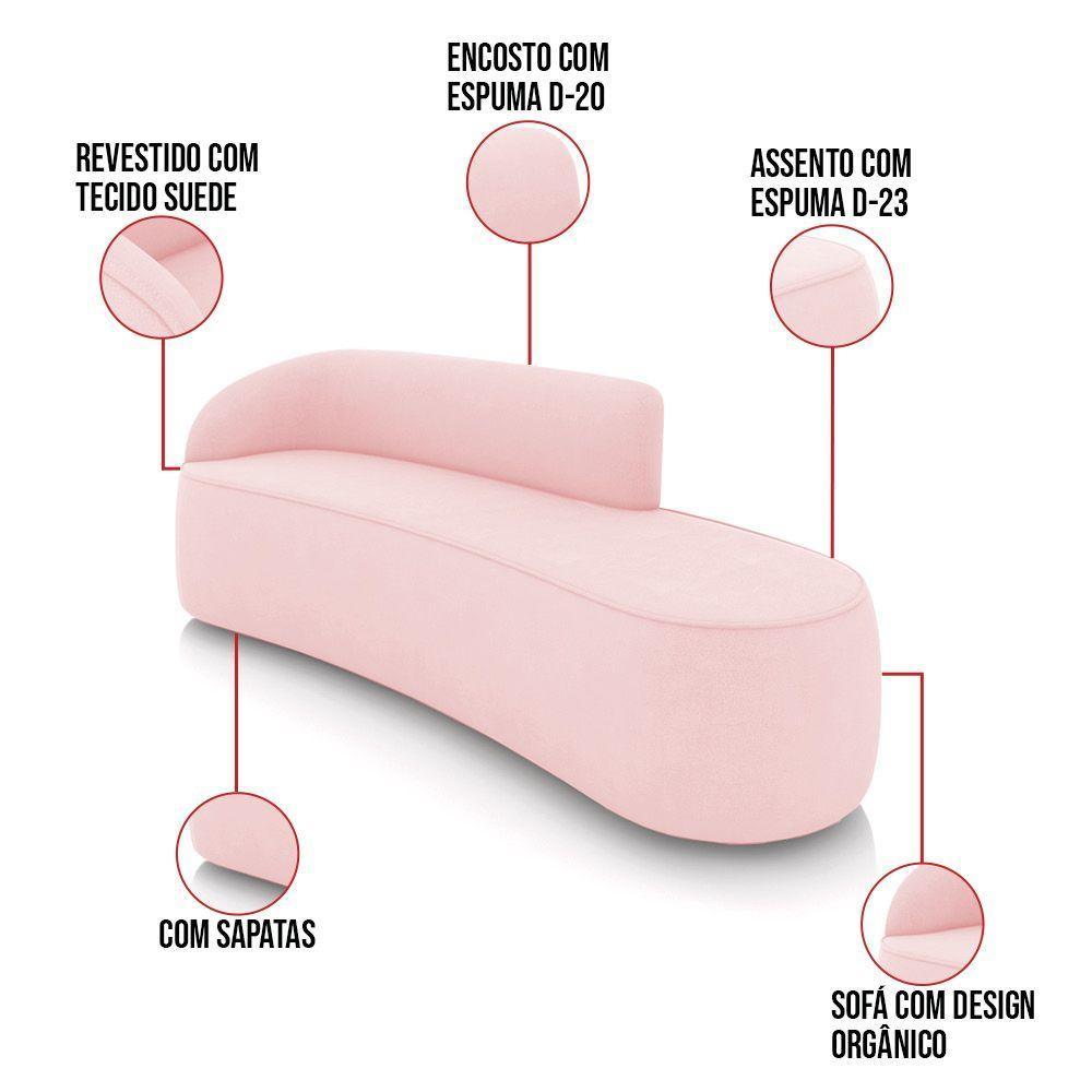 Sofá 4 Lugares Orgânico 220cm Morgan E Poltrona Lua Suede Rosa Bebê D03 - D'rossi - 3