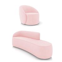 Sofá 4 Lugares Orgânico 220cm Morgan E Poltrona Lua Suede Rosa Bebê D03 - D'rossi - 1