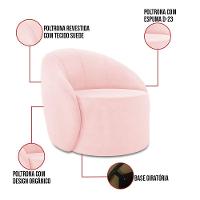 Sofá 4 Lugares Orgânico 220cm Morgan E Poltrona Lua Suede Rosa Bebê D03 - D'rossi