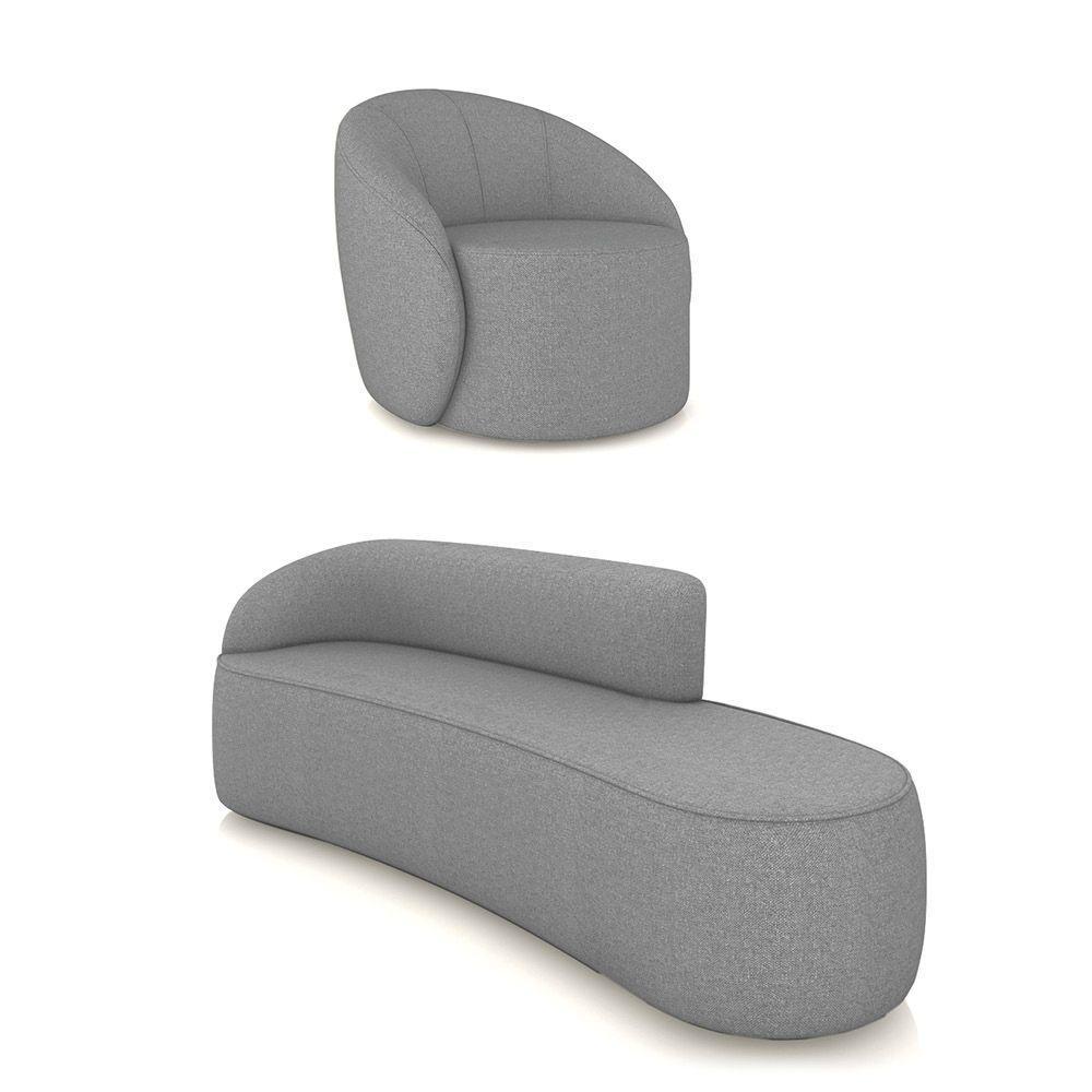 Sofá 4 Lugares Orgânico 220cm Morgan E Poltrona Lua Linho Grafite D03 - D'rossi - 1