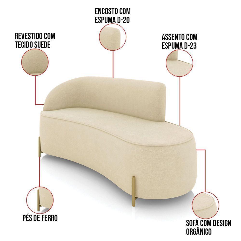 Sofá 3 Lugares Orgânico 180cm Pé Dourado Morgan Suede Bege D03 - D'rossi - 3