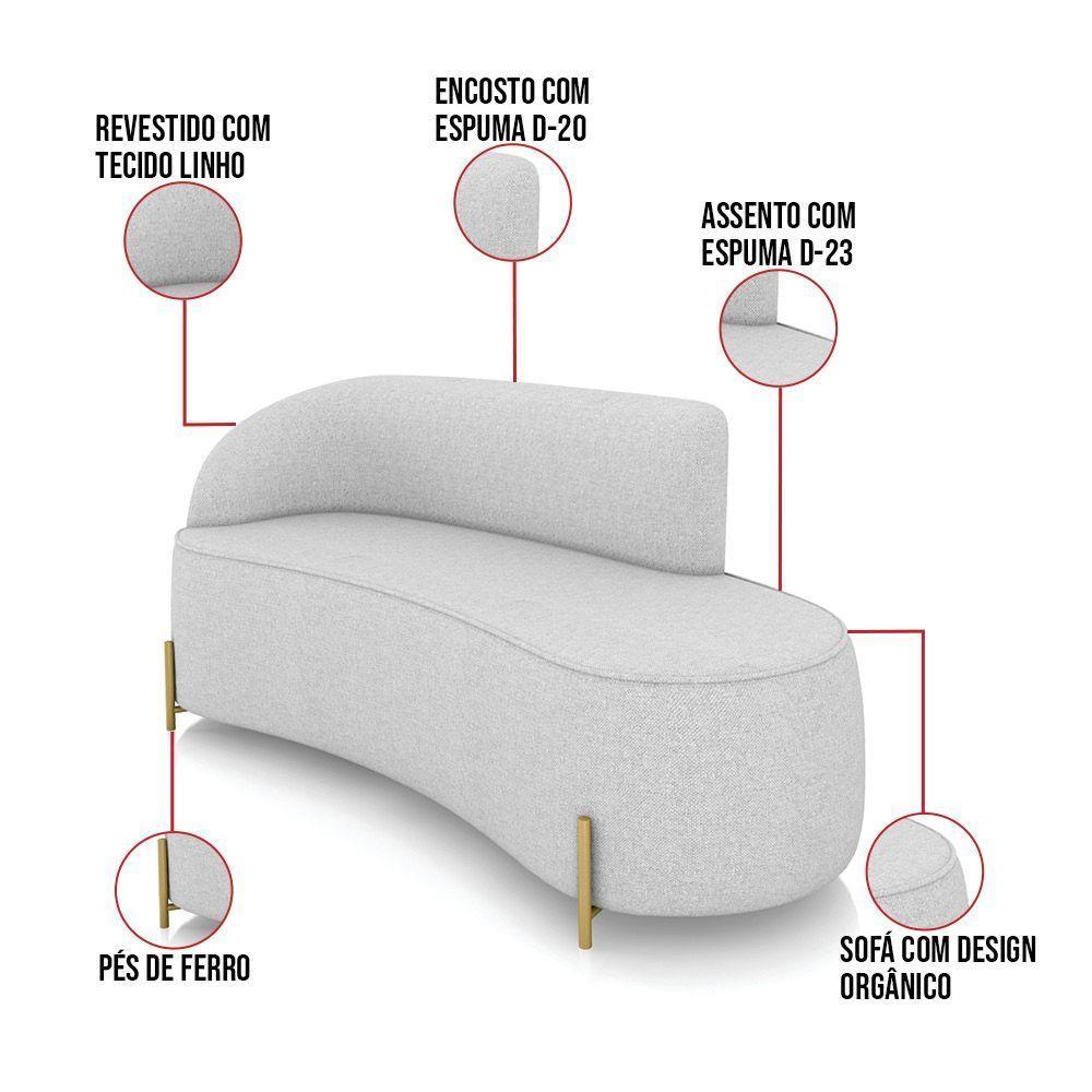 Sofá 3 Lugares Orgânico 180cm Pé Dourado Morgan Linho Cinza D03 - D'rossi - 3