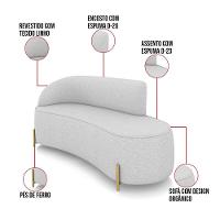 Sofá 3 Lugares Orgânico 180cm Pé Dourado Morgan Linho Cinza D03 - D'rossi - 3