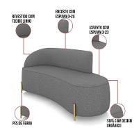 Sofá 3 Lugares Orgânico 180cm Pé Dourado Morgan Linho Grafite D03 - D'rossi - 3
