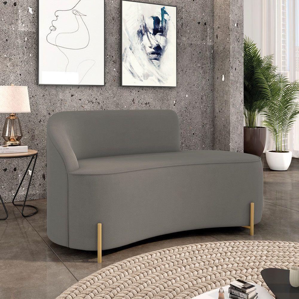 Sofá 2 Lugares Orgânico 140cm Pé Dourado Morgan Suede Grafite D03 - D'rossi - 2