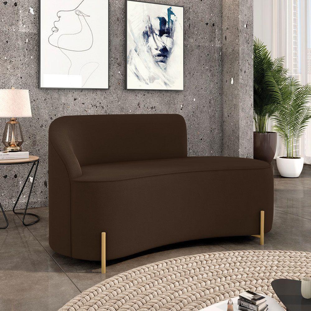Sofá 2 Lugares Orgânico 140cm Pé Dourado Morgan Suede Marrom D03 - D'rossi - 2