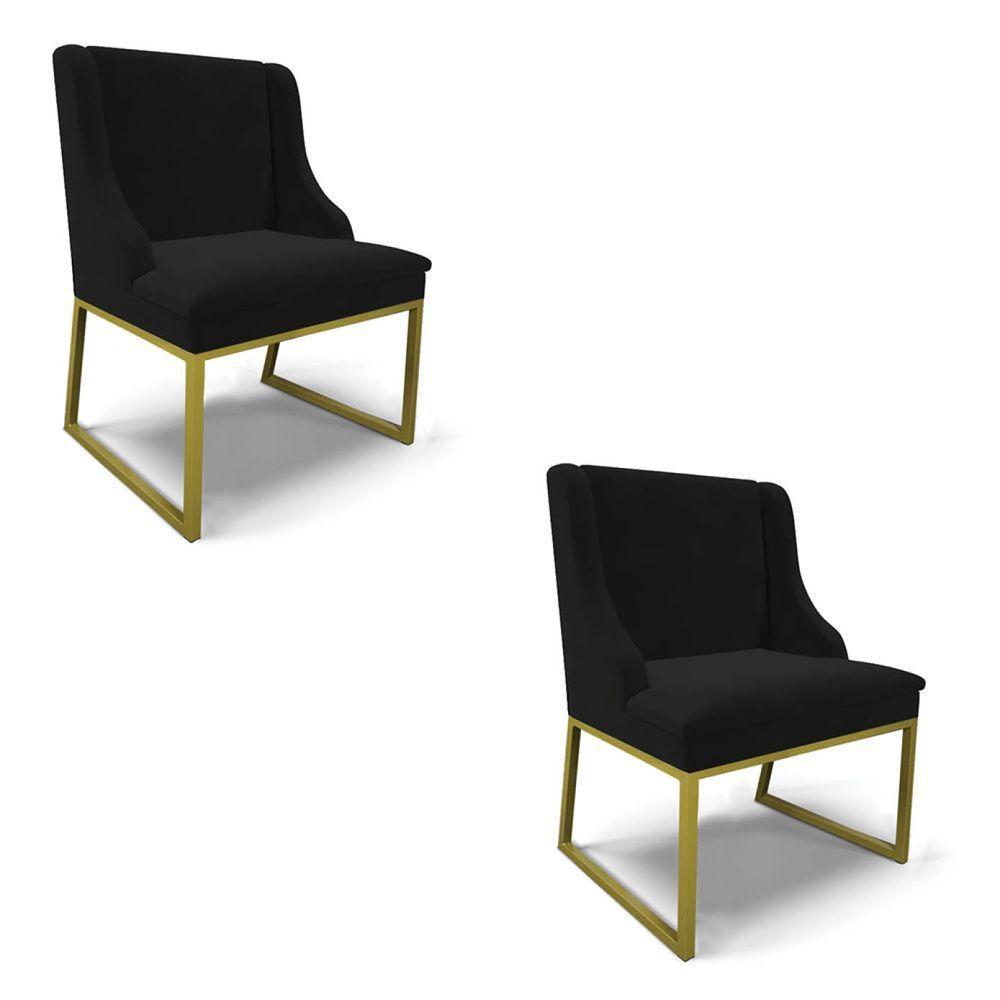 Cadeira Sala De Jantar Industrial Dourado Kit 2 Liz Veludo Preto D03 - D'rossi - 1