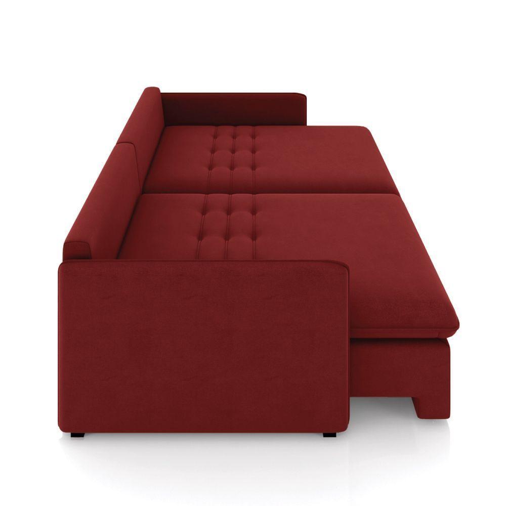 Sofá Retrátil Reclinável 4 Lugares 254cm Maili Veludo Vermelho K01 - D'rossi - 5