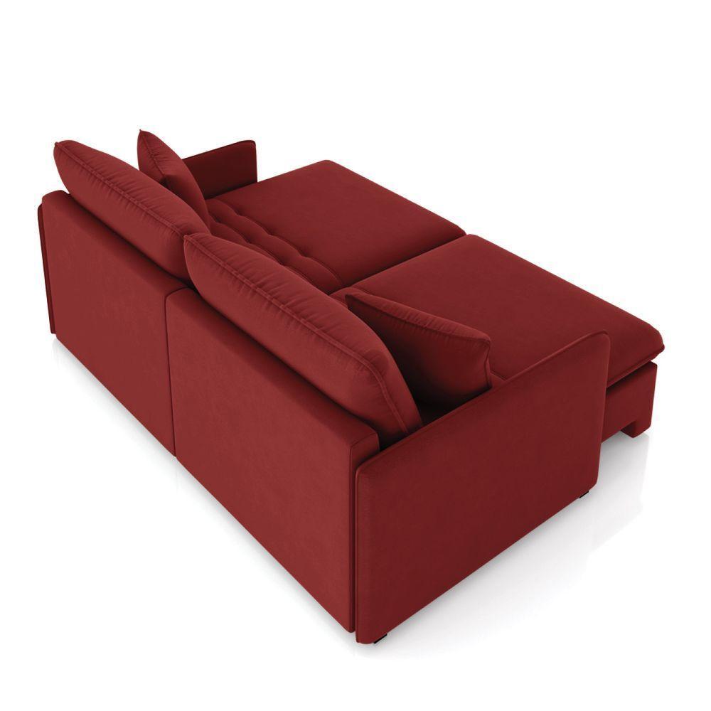 Sofá Retrátil Reclinável 4 Lugares 254cm Maili Veludo Vermelho K01 - D'rossi - 6
