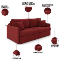 Sofá Retrátil Reclinável 4 Lugares 254cm Maili Veludo Vermelho K01 - D'rossi - 8