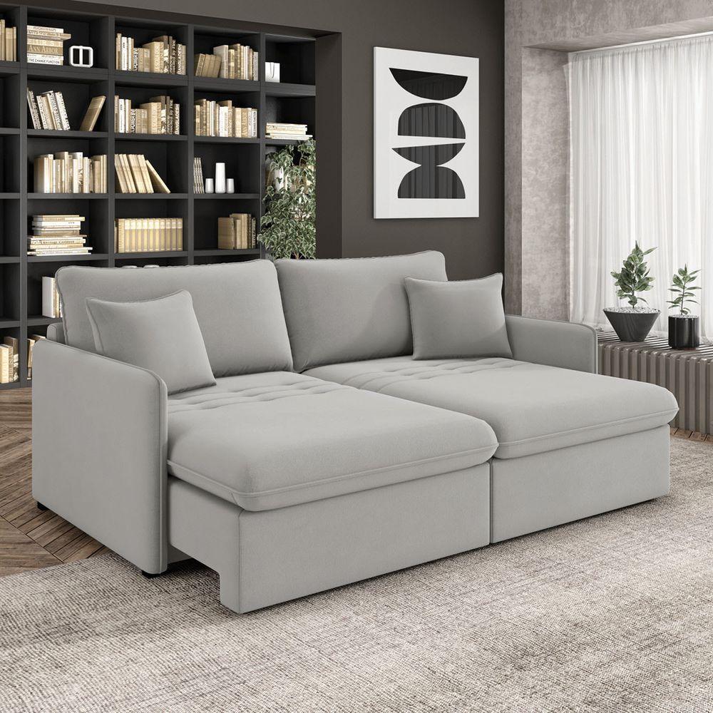 Sofá Retrátil Reclinável 4 Lugares 254cm Maili Veludo Cinza K01 - D'rossi - 2