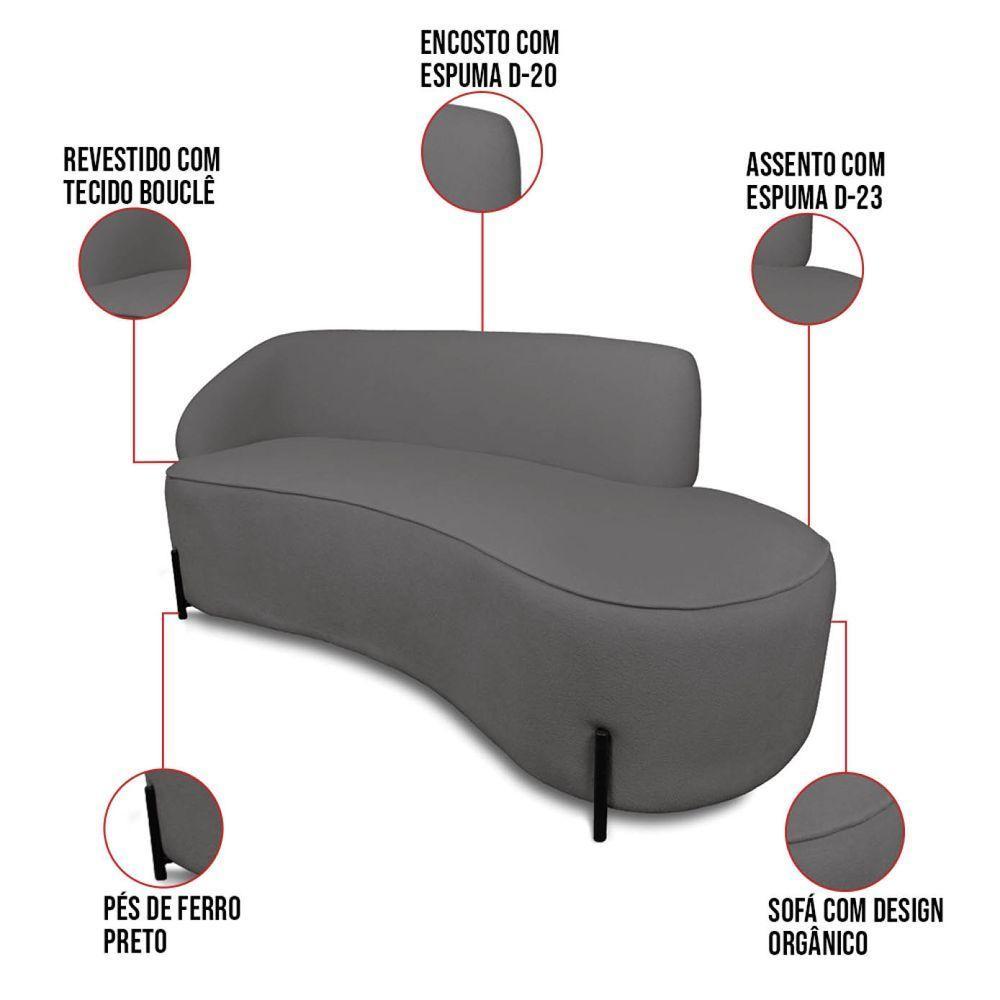 Sofá 4 Lugares Orgânico 220cm Pé Ferro Preto Morgan Bouclê Grafite D03 - D'rossi - 2