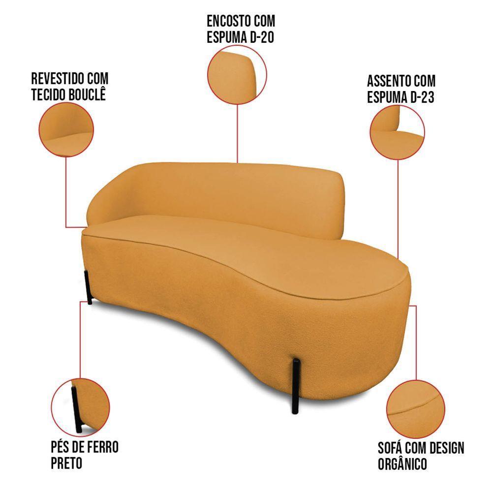 Sofá 4 Lugares Orgânico 220cm Pé Ferro Preto Morgan Bouclê Mostarda D03 - D'rossi - 2