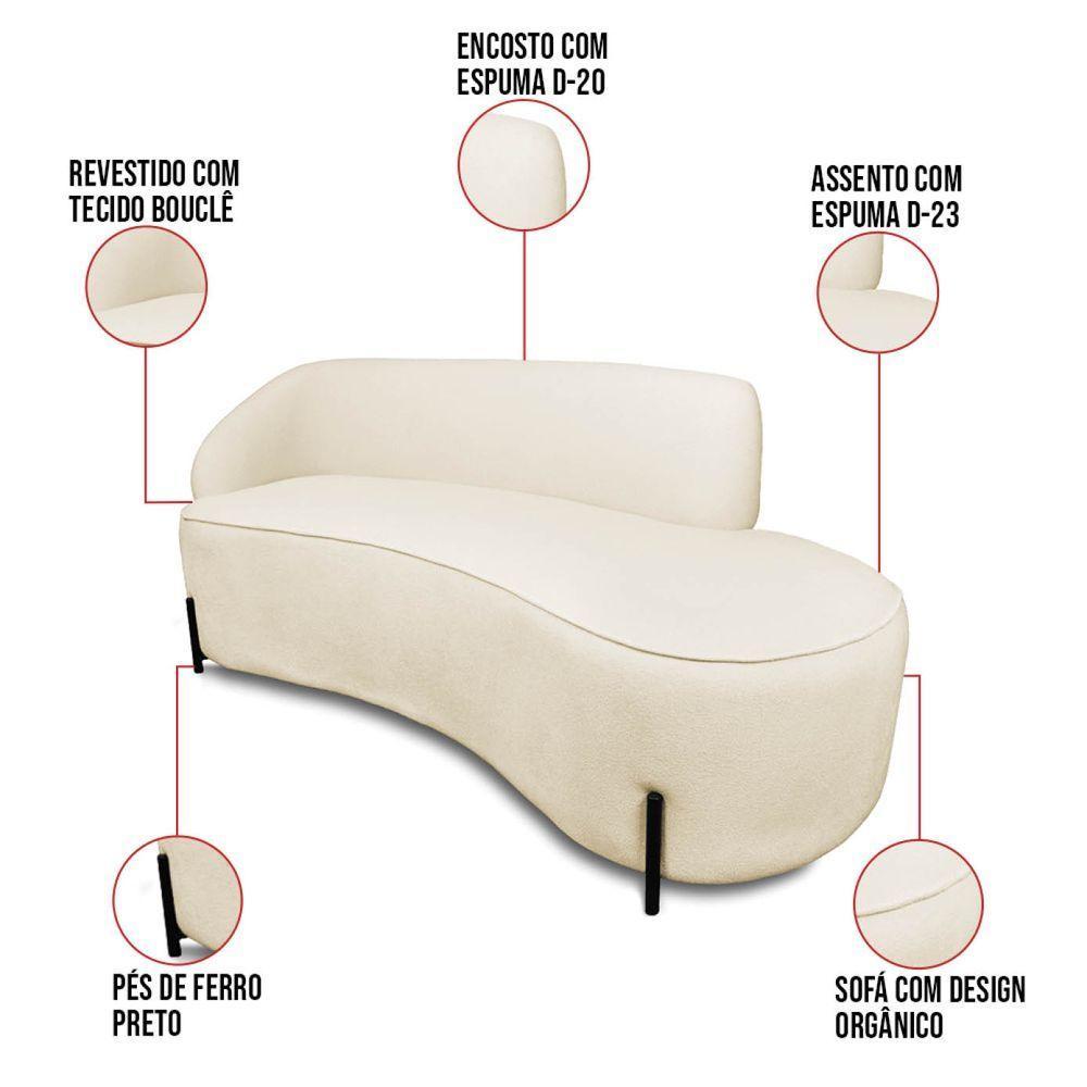 Sofá 4 Lugares Orgânico 220cm Pé Ferro Preto Morgan Bouclê Bege D03 - D'rossi - 2