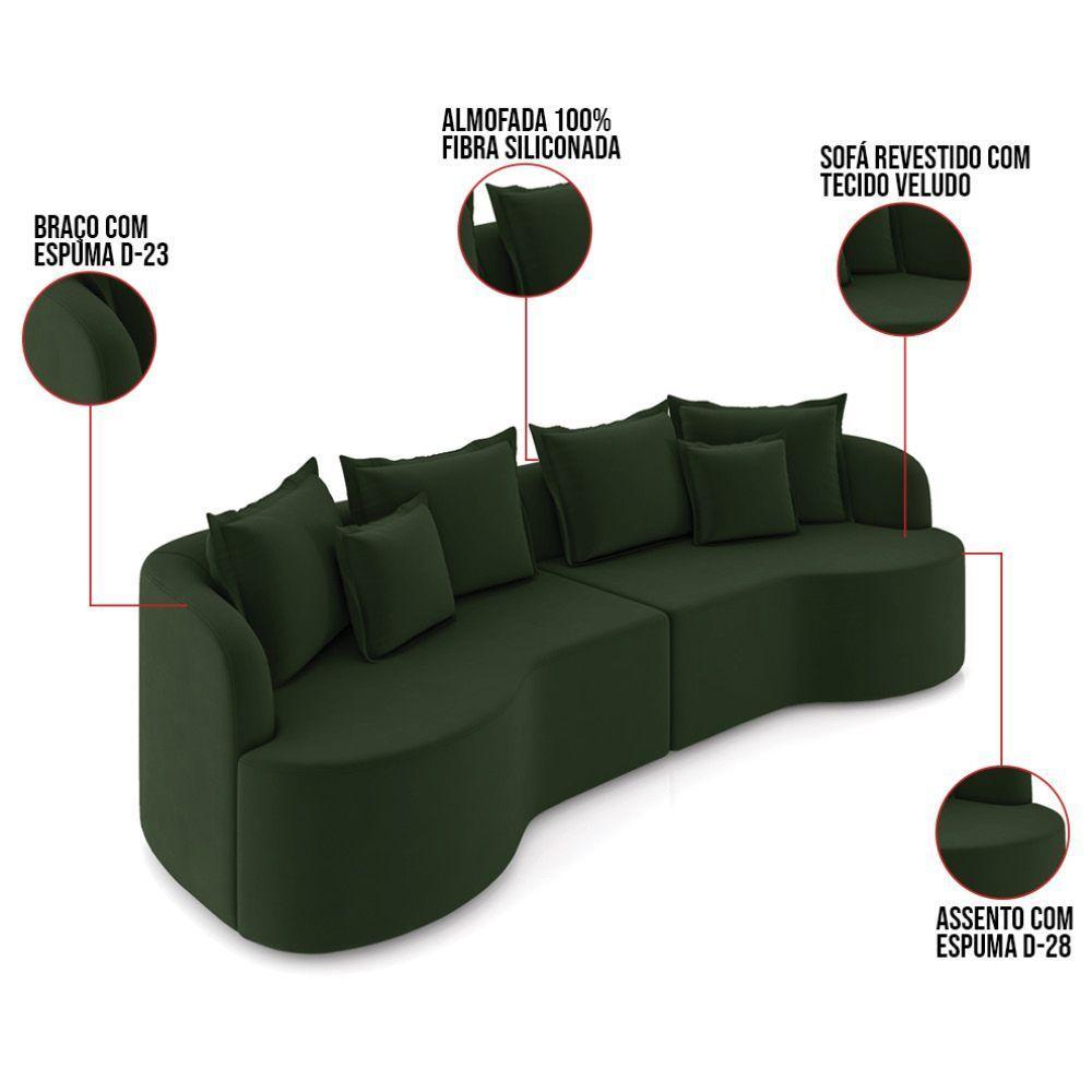 Sofá 4 Lugares Orgânico Living 250cm Mersa Veludo Verde K01 - D'rossi - 3