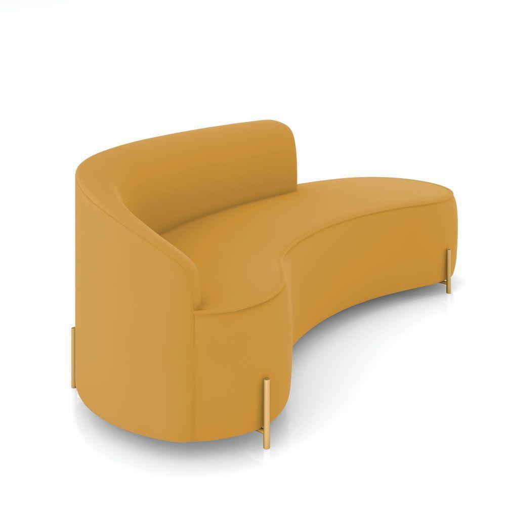 Sofá 4 Lugares Orgânico 220cm Pé Ferro Dourado Morgan Veludo Mostarda D03 - D'rossi - 6
