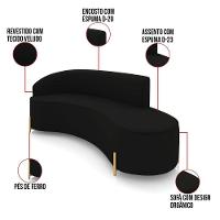 Sofá 4 Lugares Orgânico 220cm Pé Dourado Morgan Veludo Preto D03 - D'rossi - 3