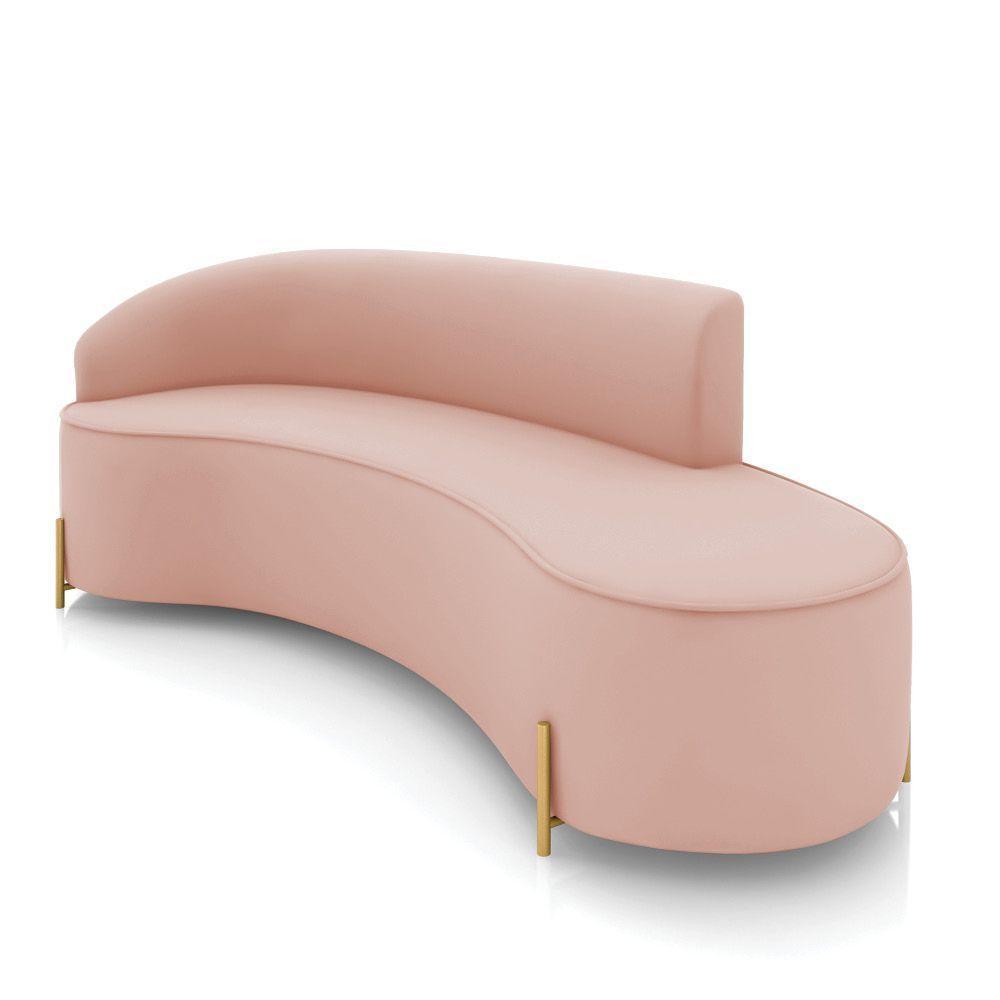 Sofá 4 Lugares Orgânico 220cm Pé Dourado Morgan Veludo Rosê D03 - D'rossi - 1