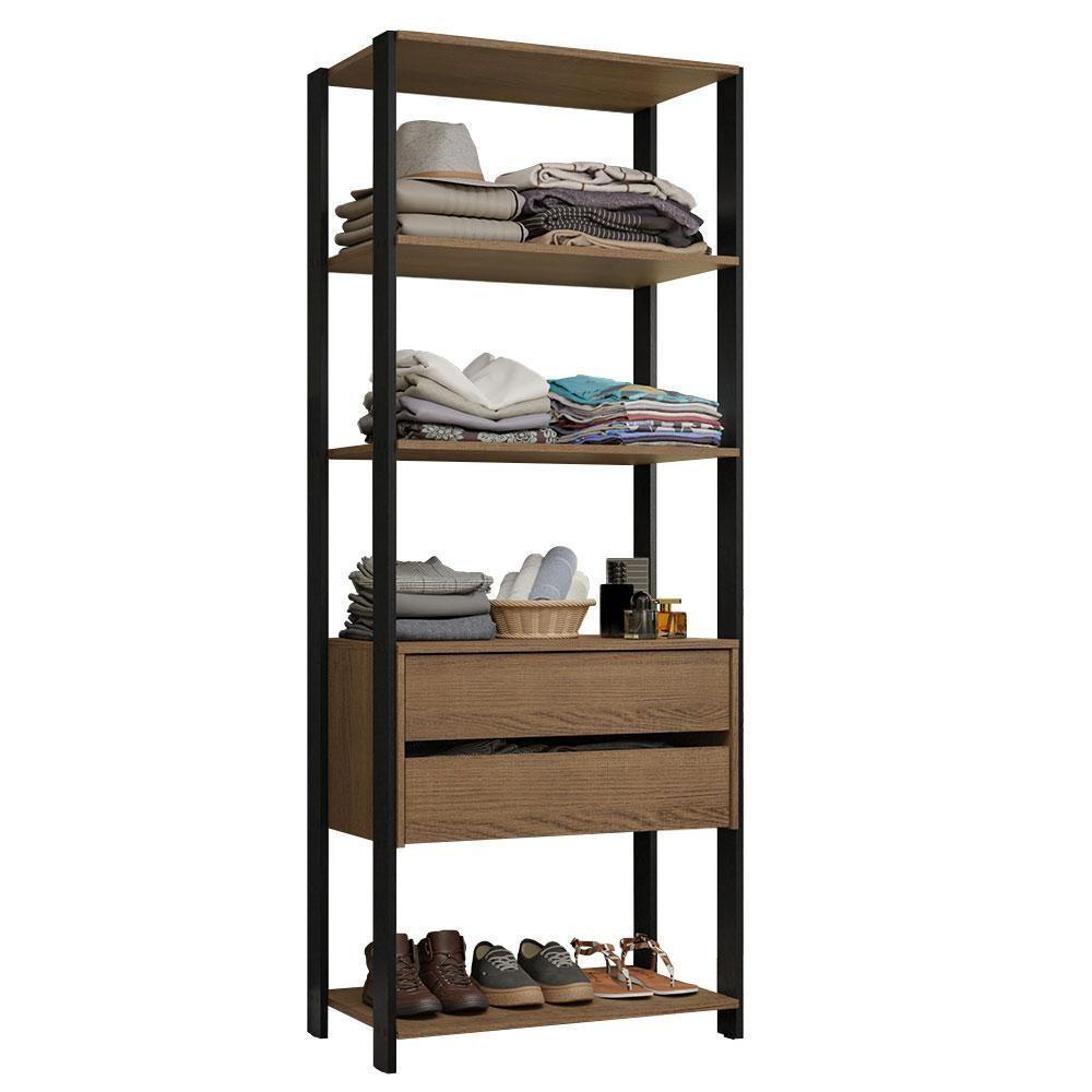 Guarda-roupa Closet Modulado Valencia 2 Gavetas 4 Prateleiras 70 Cm Madesa Rustic/preto - 2