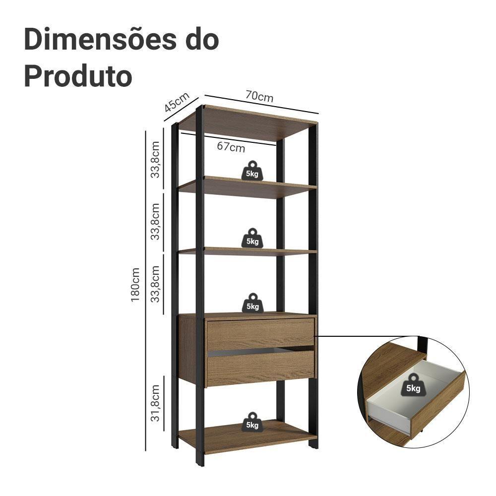 Guarda-roupa Closet Modulado Valencia 2 Gavetas 4 Prateleiras 70 Cm Madesa Rustic/preto - 3