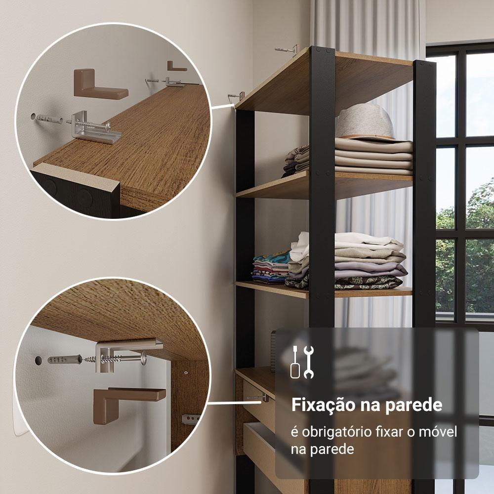 Guarda-roupa Closet Modulado Valencia 2 Gavetas 4 Prateleiras 70 Cm Madesa Rustic/preto - 6