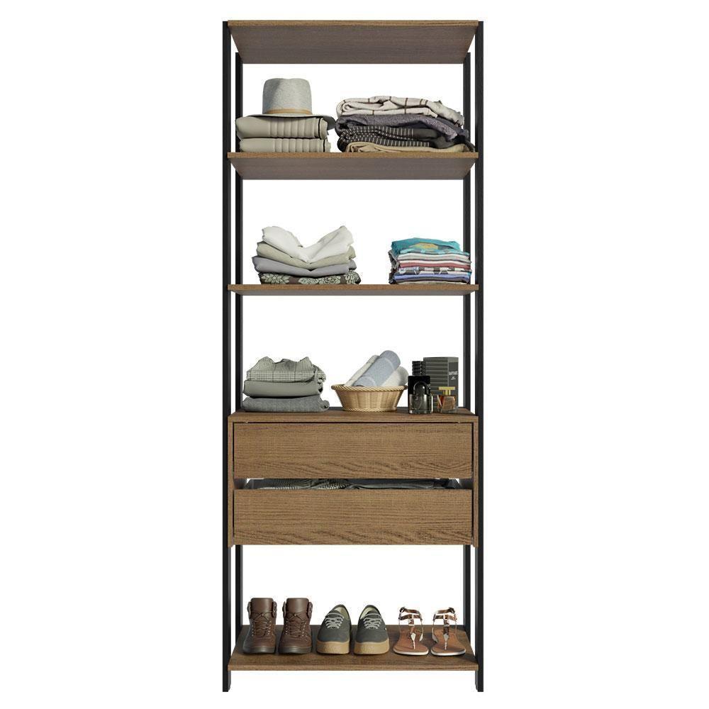 Guarda-roupa Closet Modulado Valencia 2 Gavetas 4 Prateleiras 70 Cm Madesa Rustic/preto - 8