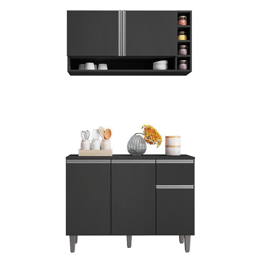 Kit De Cozinha Vanessa Balcão Com Tampo Mdp E Aéreo Cinza - Ajl Móveis Cinza - 1