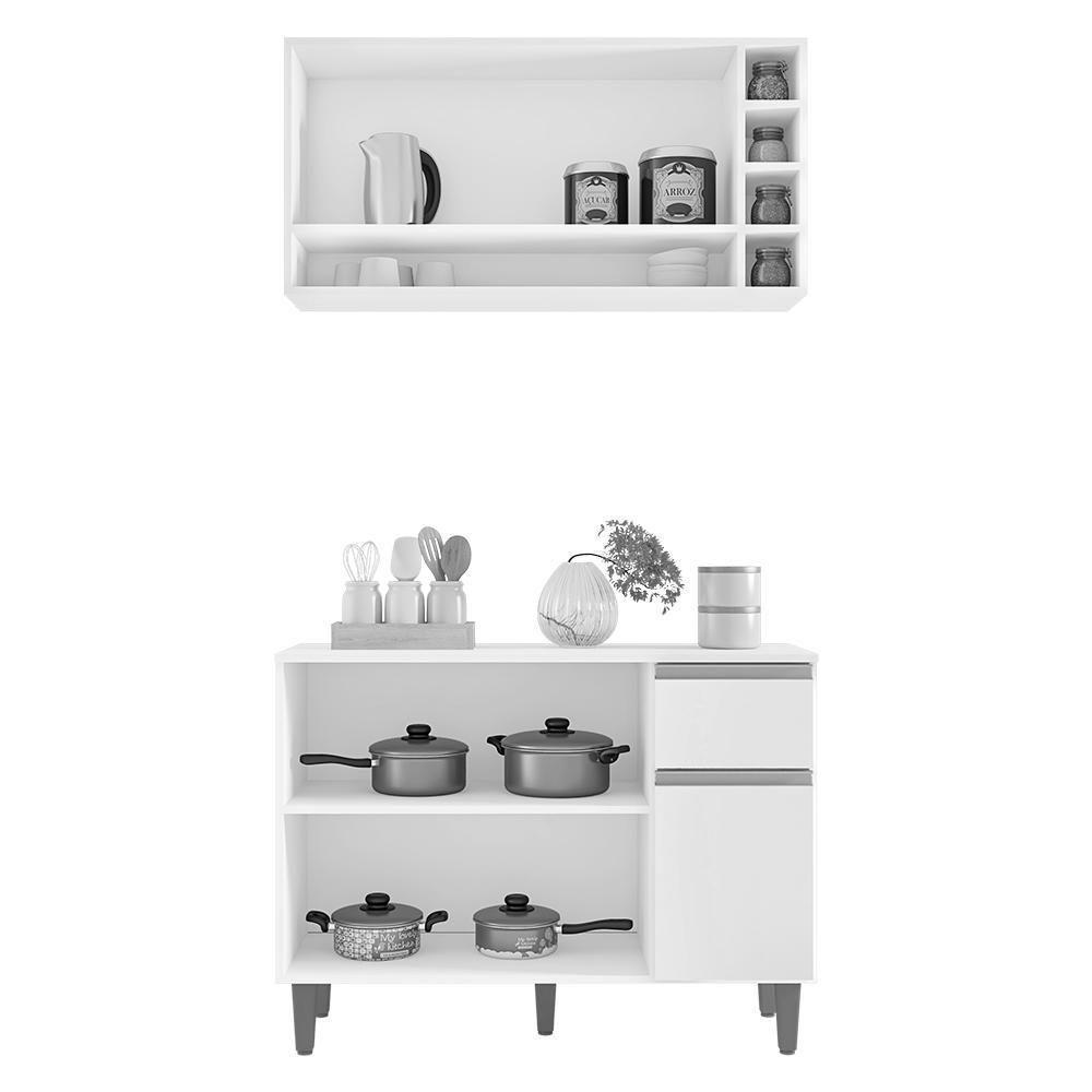 Kit De Cozinha Vanessa Balcão Com Tampo Mdp E Aéreo Cinza - Ajl Móveis Cinza - 3