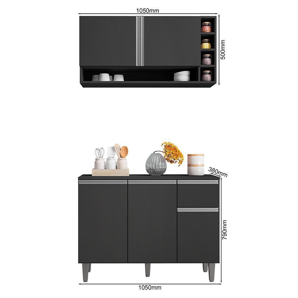 Kit De Cozinha Vanessa Balcão Com Tampo Mdp E Aéreo Cinza - Ajl Móveis Cinza - 4