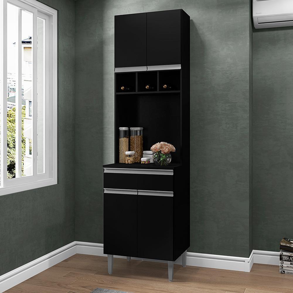 Paneleiro Duplo Andréia 4 Portas E 1 Gaveta Preto - Ajl Móveis Preto - 2