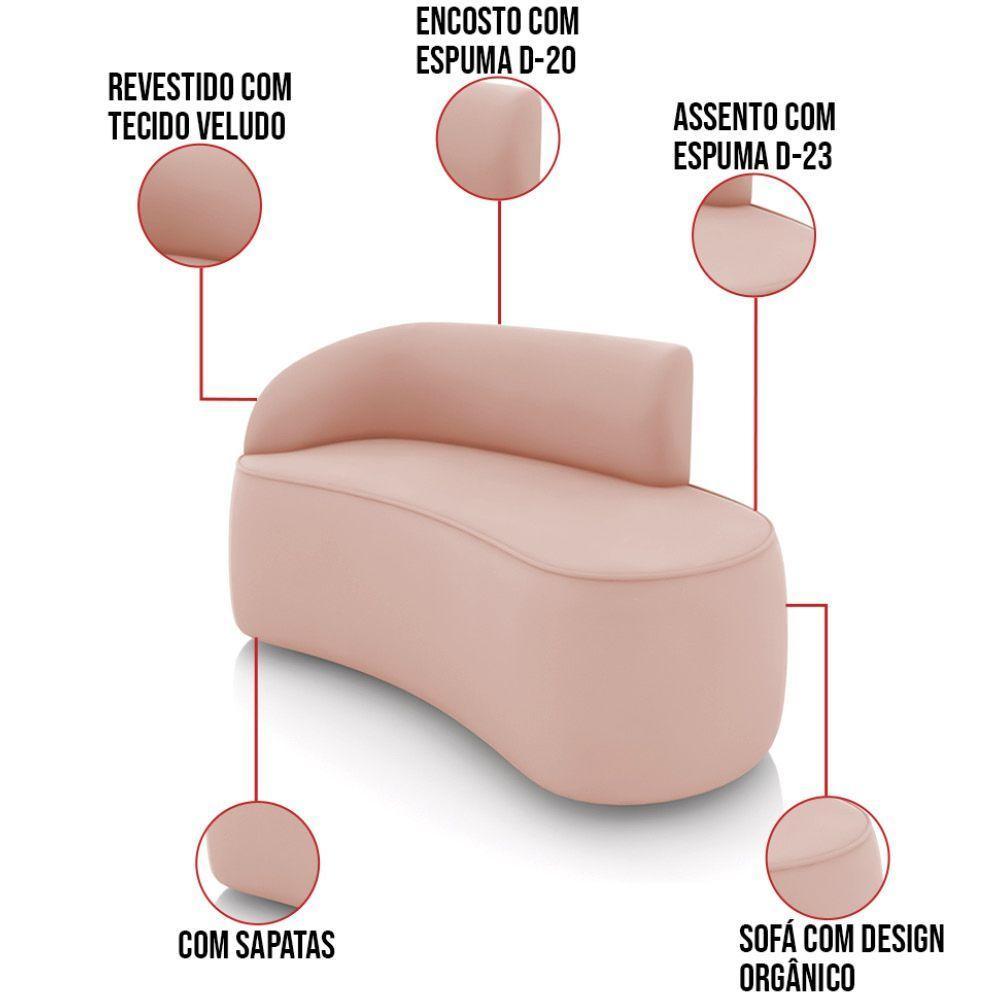 Sofá 2 Lugares Orgânico 140 Cm Morgan Veludo Rosê D03 - D'rossi - 3