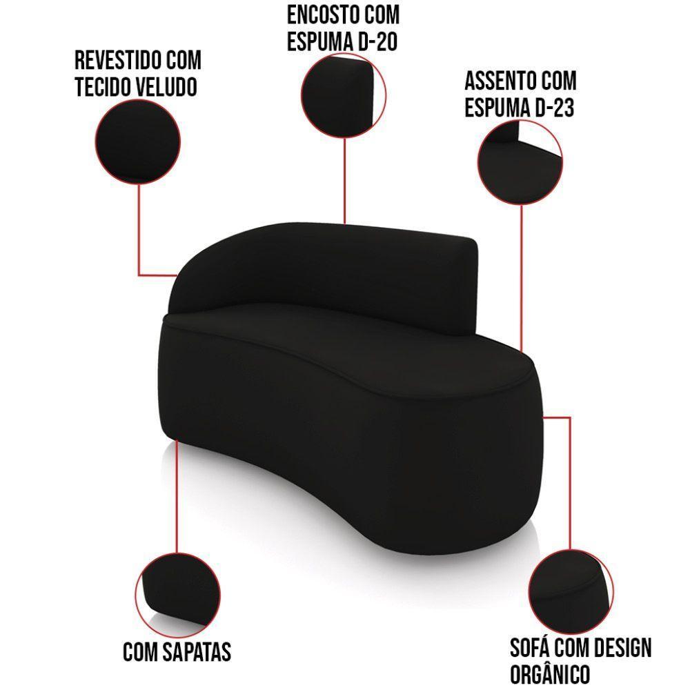 Sofá 2 Lugares Orgânico 140 Cm Morgan Veludo Preto D03 - D'rossi - 3
