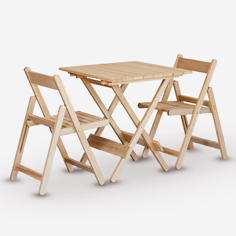 Conjunto De Mesa 70x70 E 02 Cadeiras Dobráveis Em Eucalipto Sem Pintura - 1
