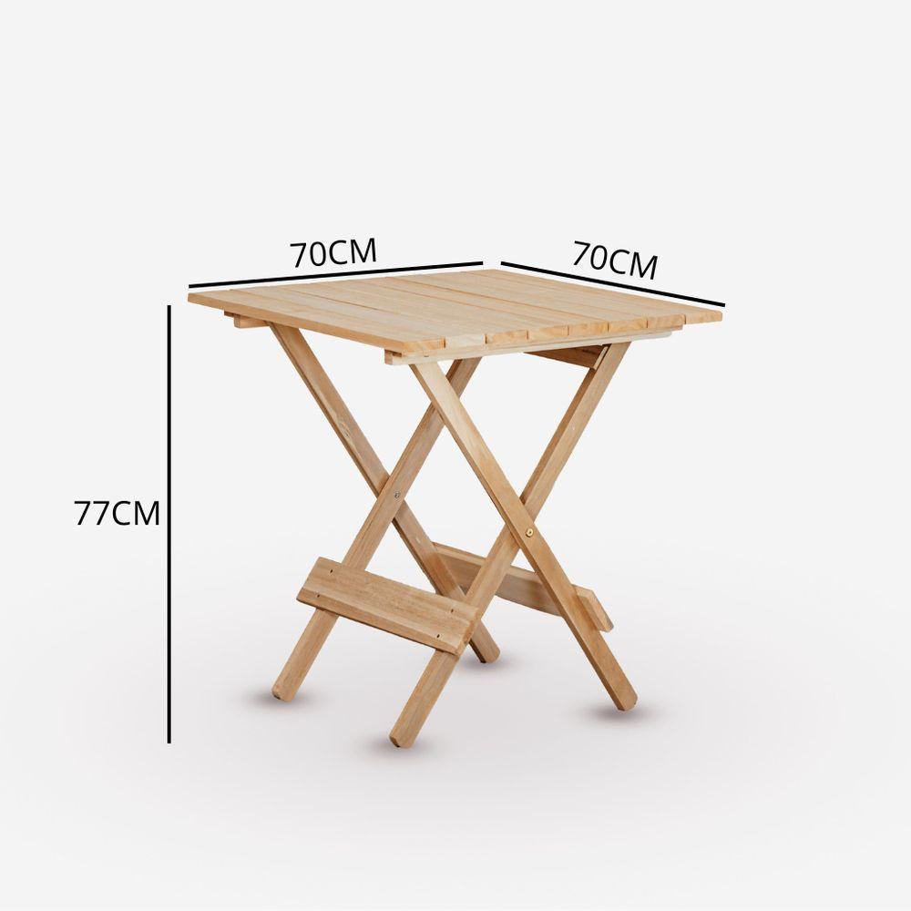 Conjunto De Mesa 70x70 E 02 Cadeiras Dobráveis Em Eucalipto Sem Pintura - 4